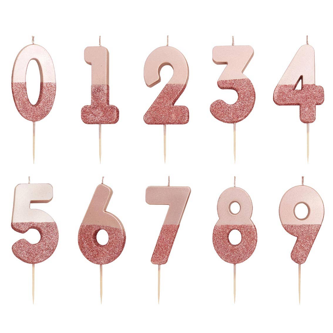 Rose Gold Glitter Birthday Number Candles | 0-9 | Single |