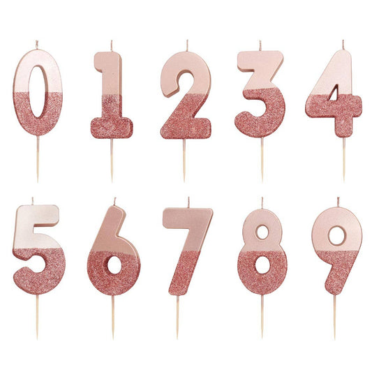 Rose Gold Glitter Birthday Number Candles | 0-9 | Single |