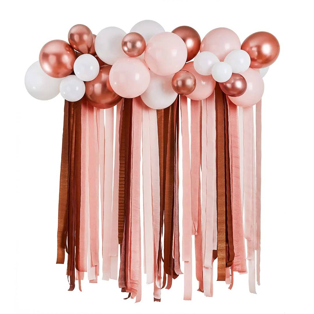 Rose Gold Metallic Balloon & Streamer Backdrop Set