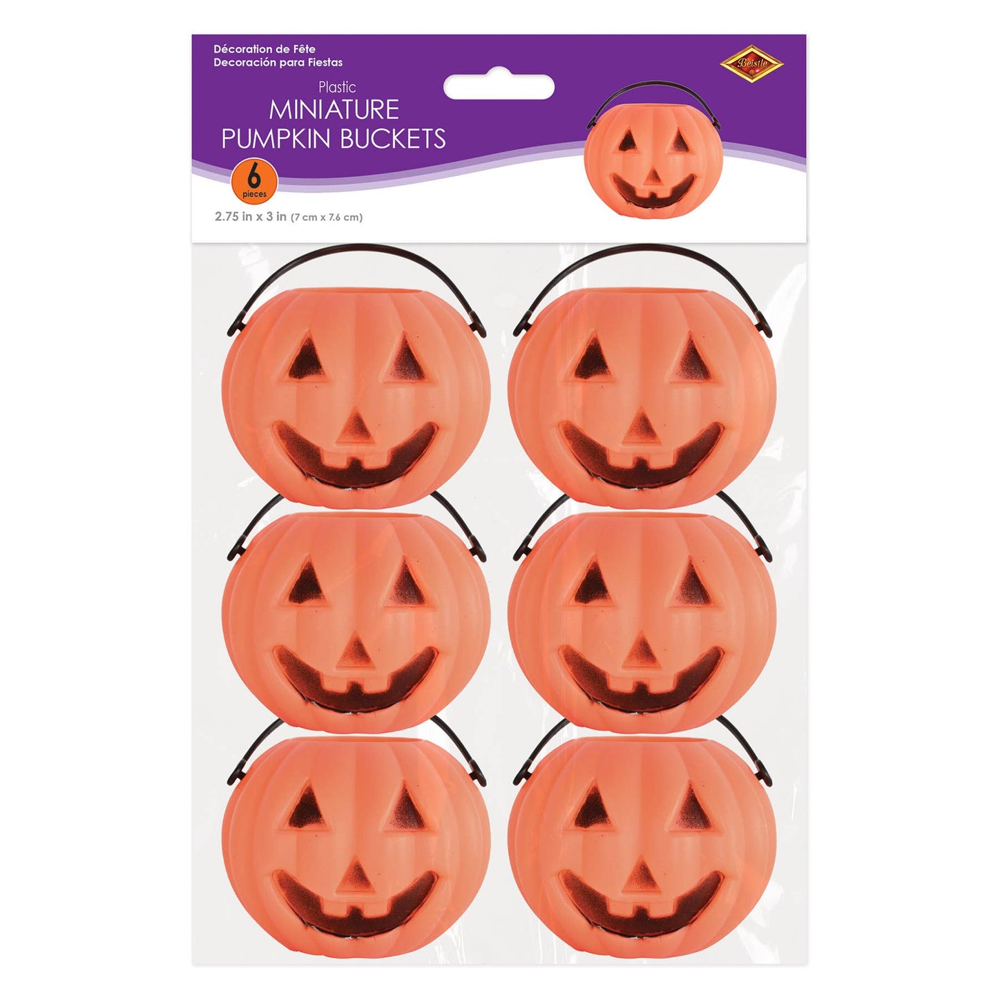 Plastic Miniature Pumpkin 3" x 2¾" Buckets, 6 per pack,