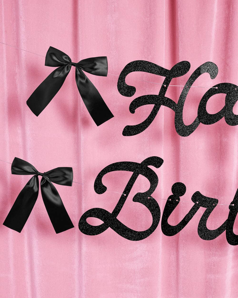 Happy Birthday Black Bow Banner