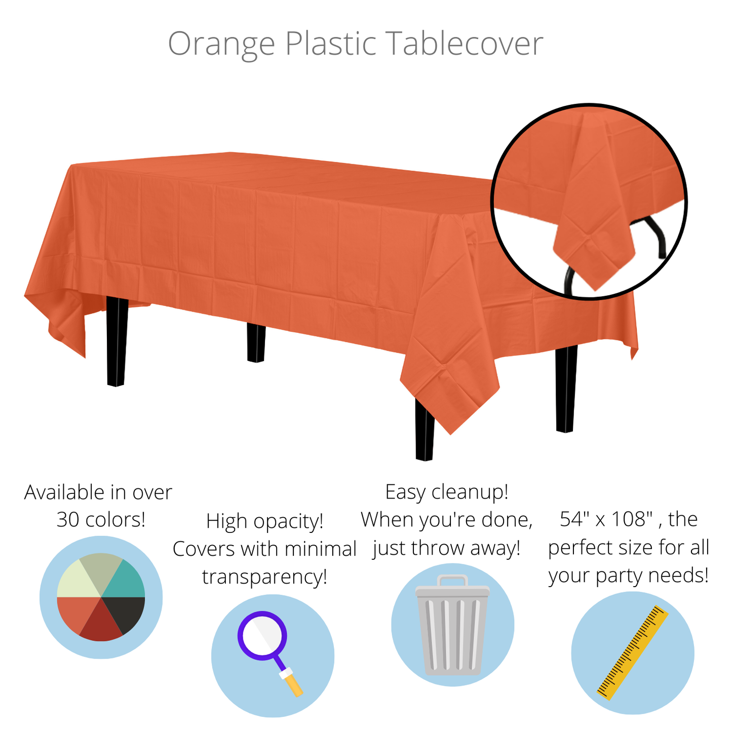 Orange Disposable Plastic Tablecloth - 54 in. x 108 in.