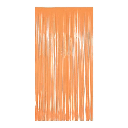 1-Ply Plastic Fringe Neon Orange Curtain, 8' x 3'