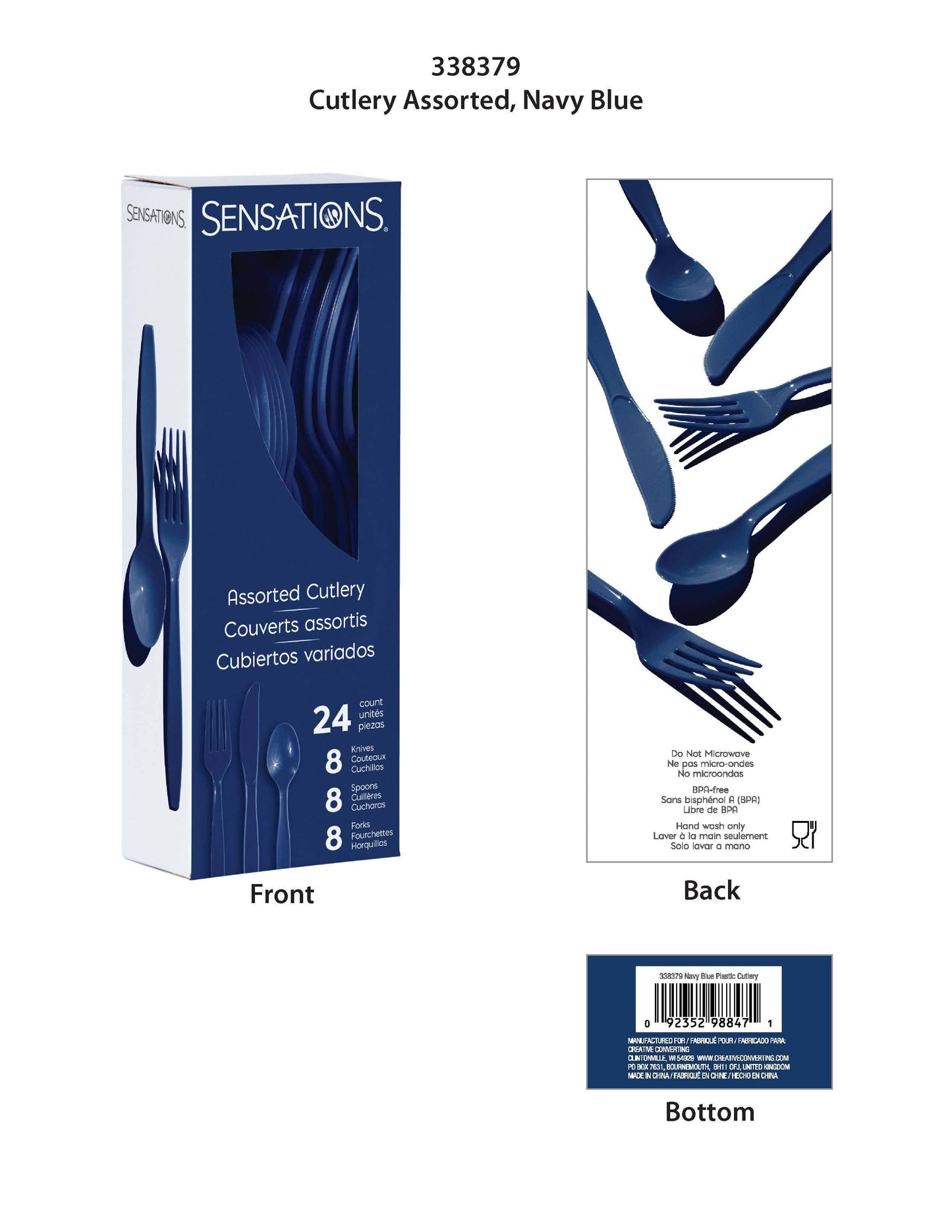Navy Assorted Cutlery, 24/Pkg