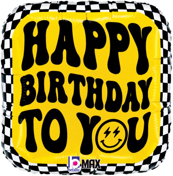 18" Smiley Checkerboard Birthday - NO HELIUM