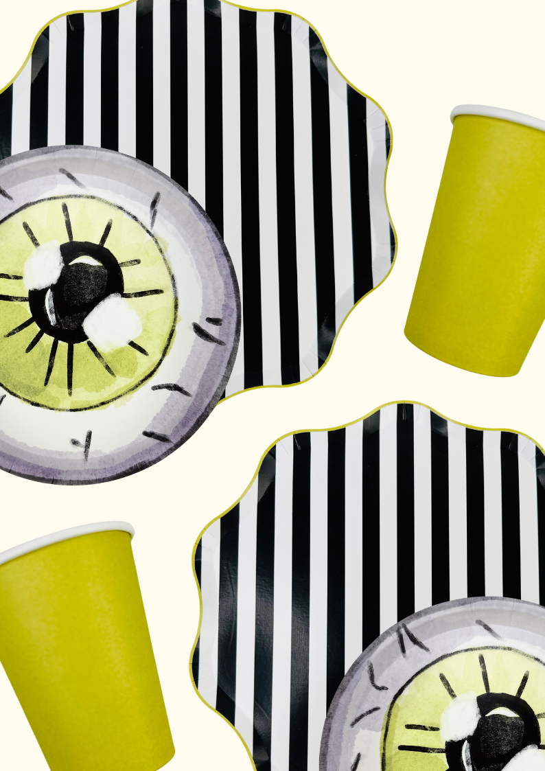 Black & White Halloween Scalloped Striped Plate