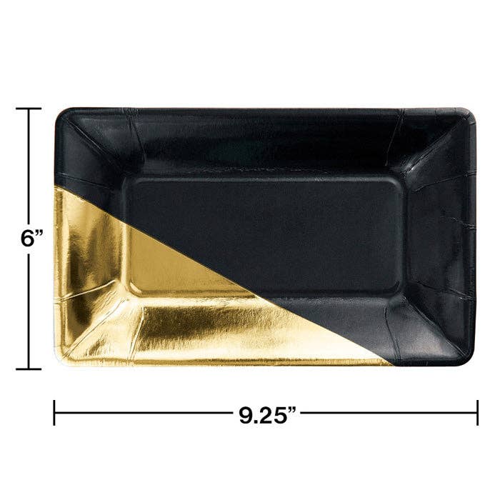 Black & Gold Foil Rectangular Appetizer Plate, 8/Pkg