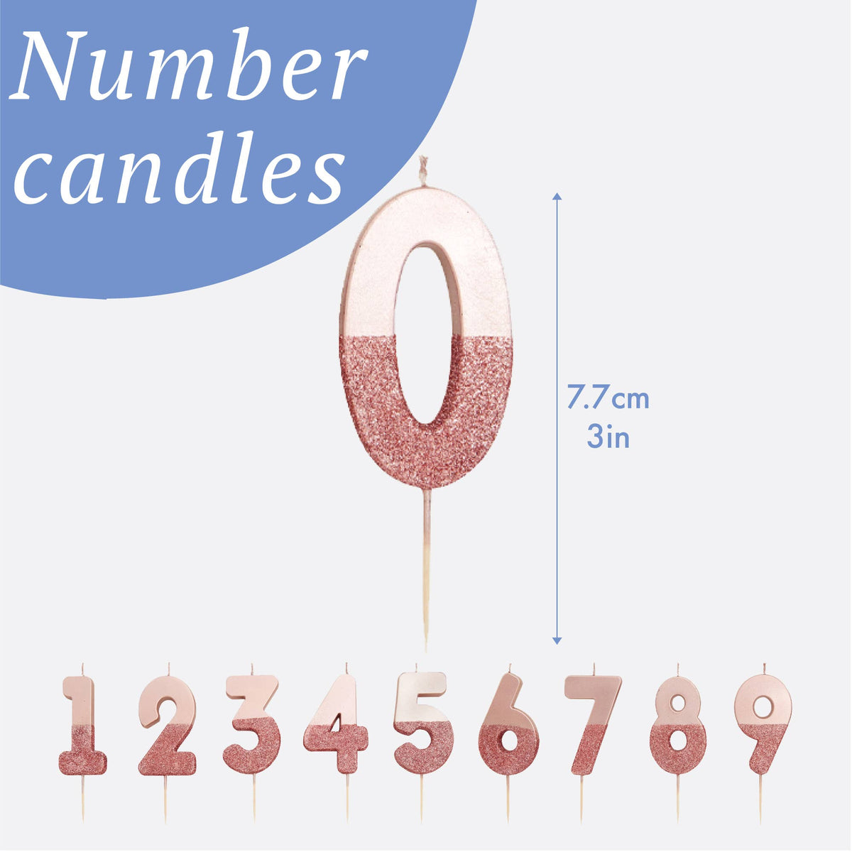 Rose Gold Glitter Birthday Number Candles | 0-9 | Single |