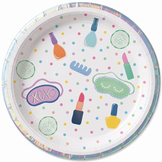 Spa Party 7" Iridescent Round Paper Plates - 16 Pack