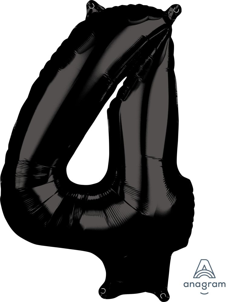 34" Black Number 4 Balloon NO HELIUM