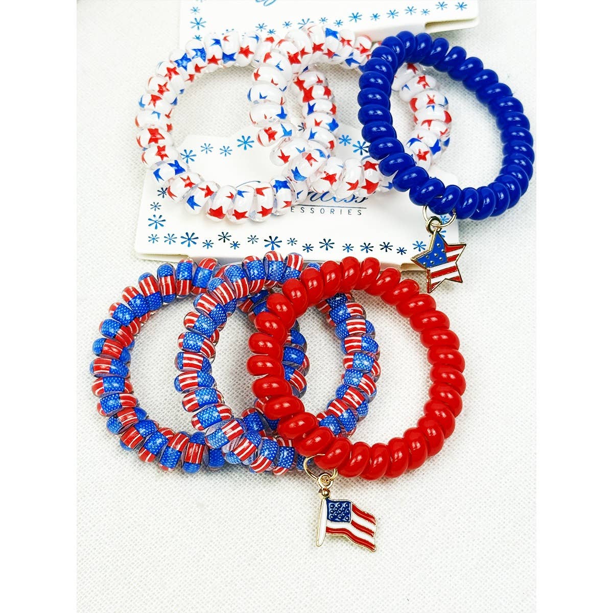 USA Charm Phone Cord Hair Tie Set