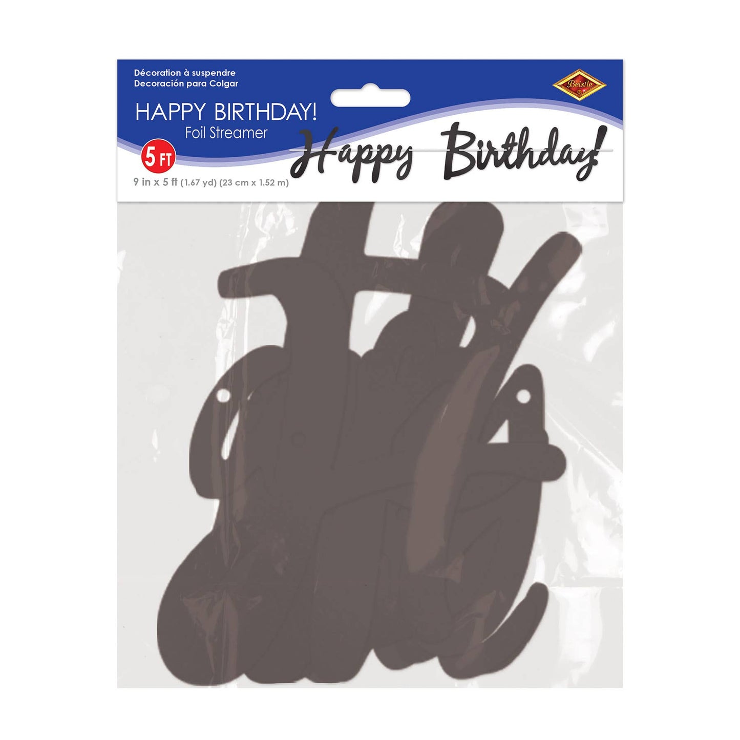 Black Foil Happy Birthday! Streamer, 9" x 5'
