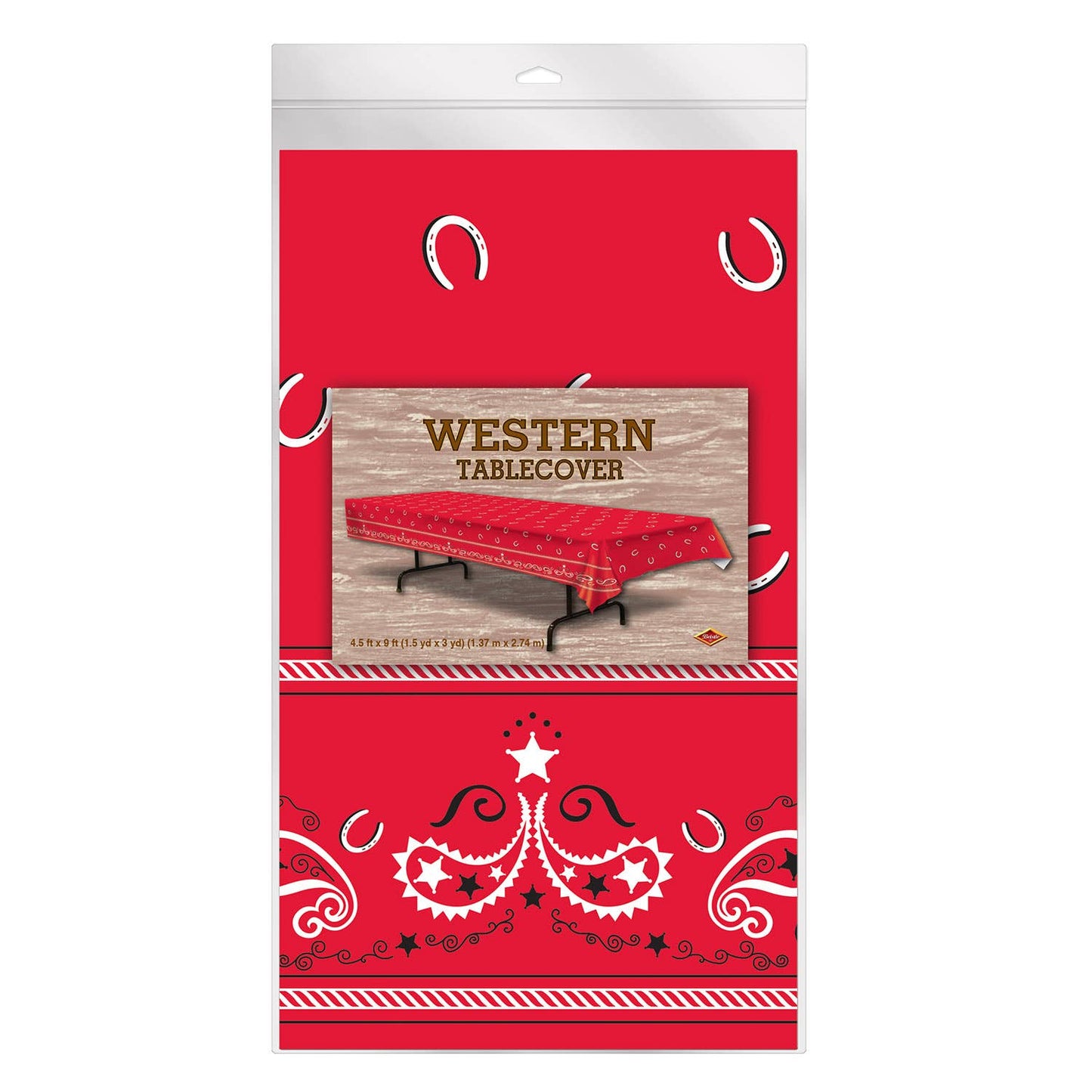 Western Red Bandana Plastic Disposable Tablecover 54" x 108"