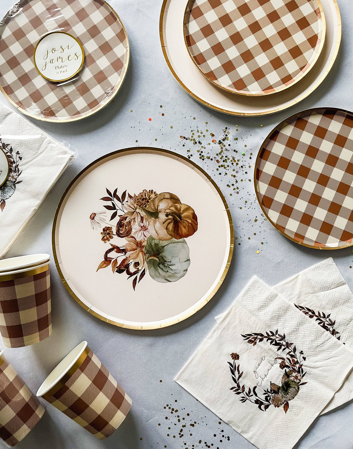 Fall Plaid Cups with Gold Rim