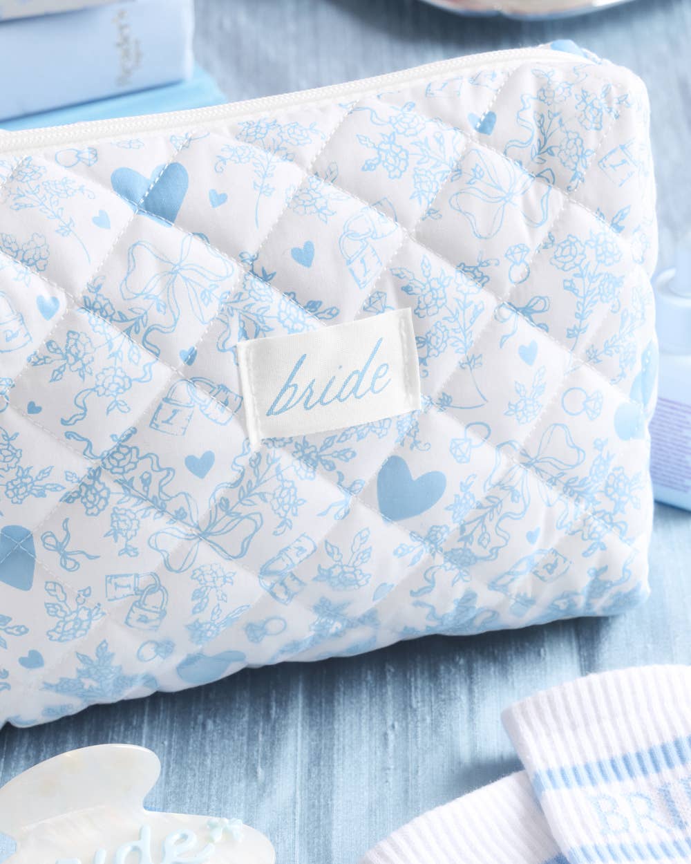 Quilted Cosmetic Bag - Bridal, Bachelorette, Something Blue