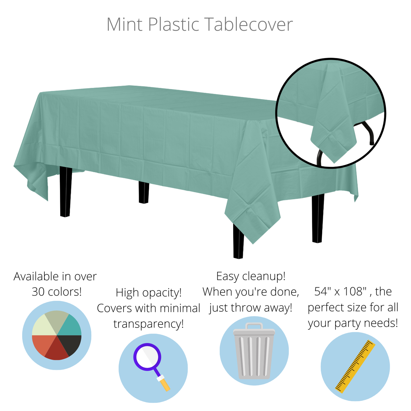 Mint Disposable Plastic Tablecloth - 54 in. x 108 in.