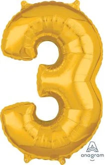 26" Gold Number 3 Balloon NO HELIUM