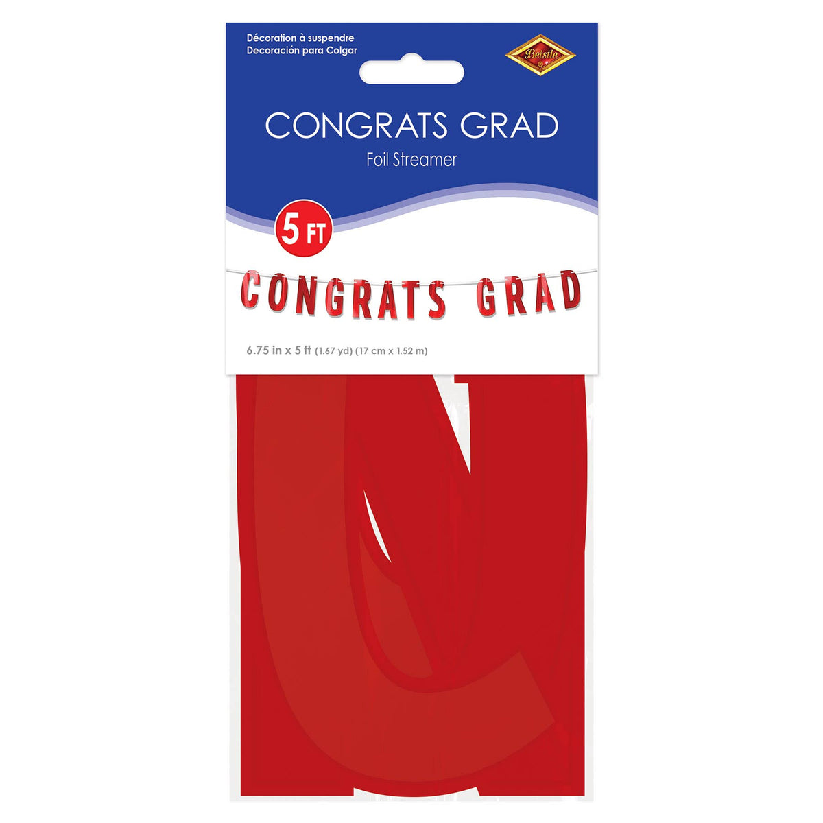 Red Foil "Congrats Grad" Streamer, 6¾" x 5'
