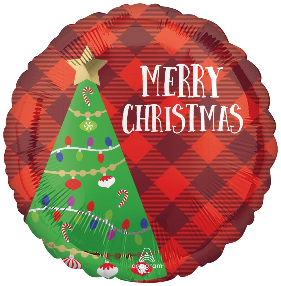 Standard Festive Christmas Tree Plaid Balloon NO HELIUM