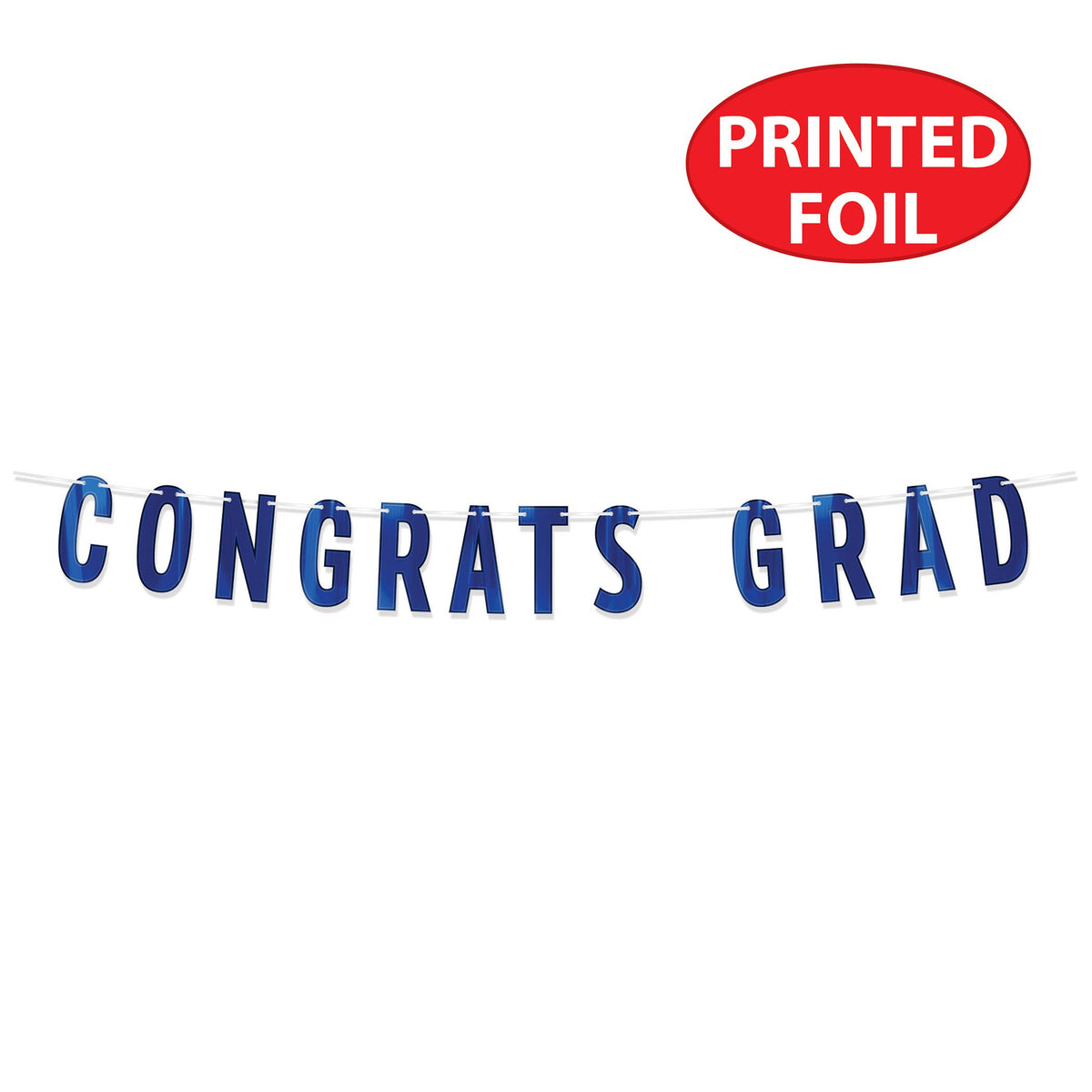 Blue Foil "Congrats Grad" Streamer, 6¾" x 5'