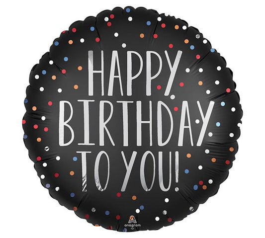 18"PKG HAPPY BIRTHDAY TO YOU SATIN DOTS