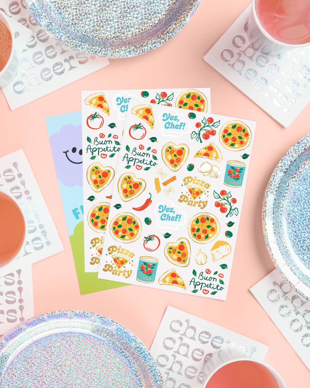 Pizza Party Tats - 72 temporary tattoos, kids, italian