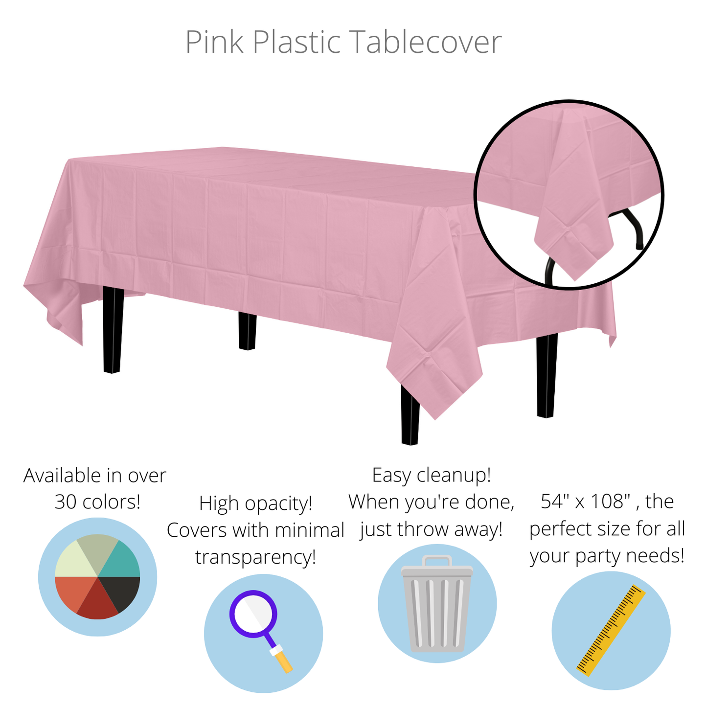 Pink Disposable Plastic Tablecloth - 54 in. x 108 in.