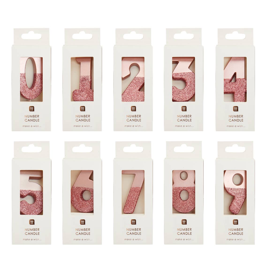 Rose Gold Glitter Birthday Number Candles | 0-9 | Single |