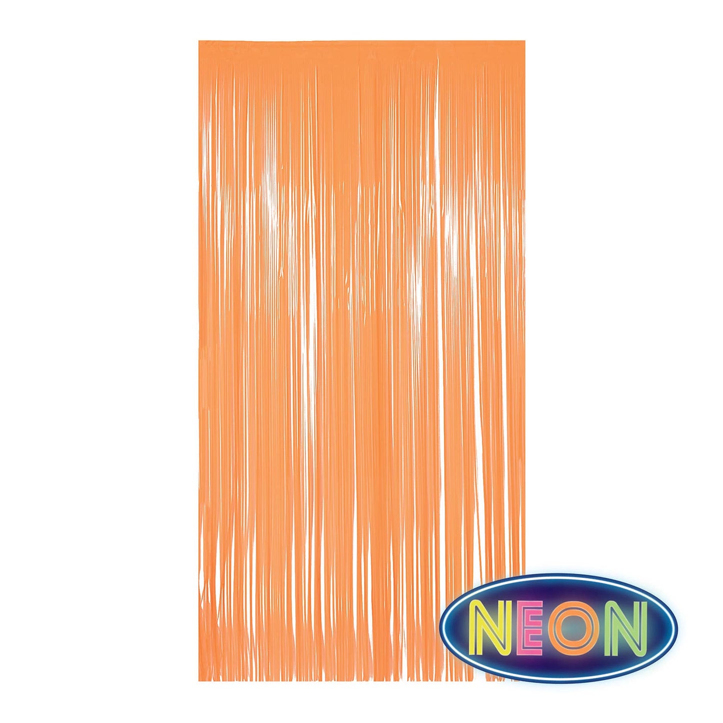 1-Ply Plastic Fringe Neon Orange Curtain, 8' x 3'