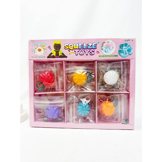 24 pcs Mini Dumpling Squishy with Key Ring Toy Box