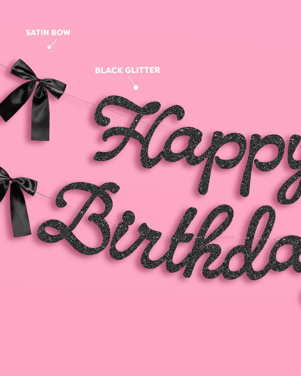 Happy Birthday Black Bow Banner