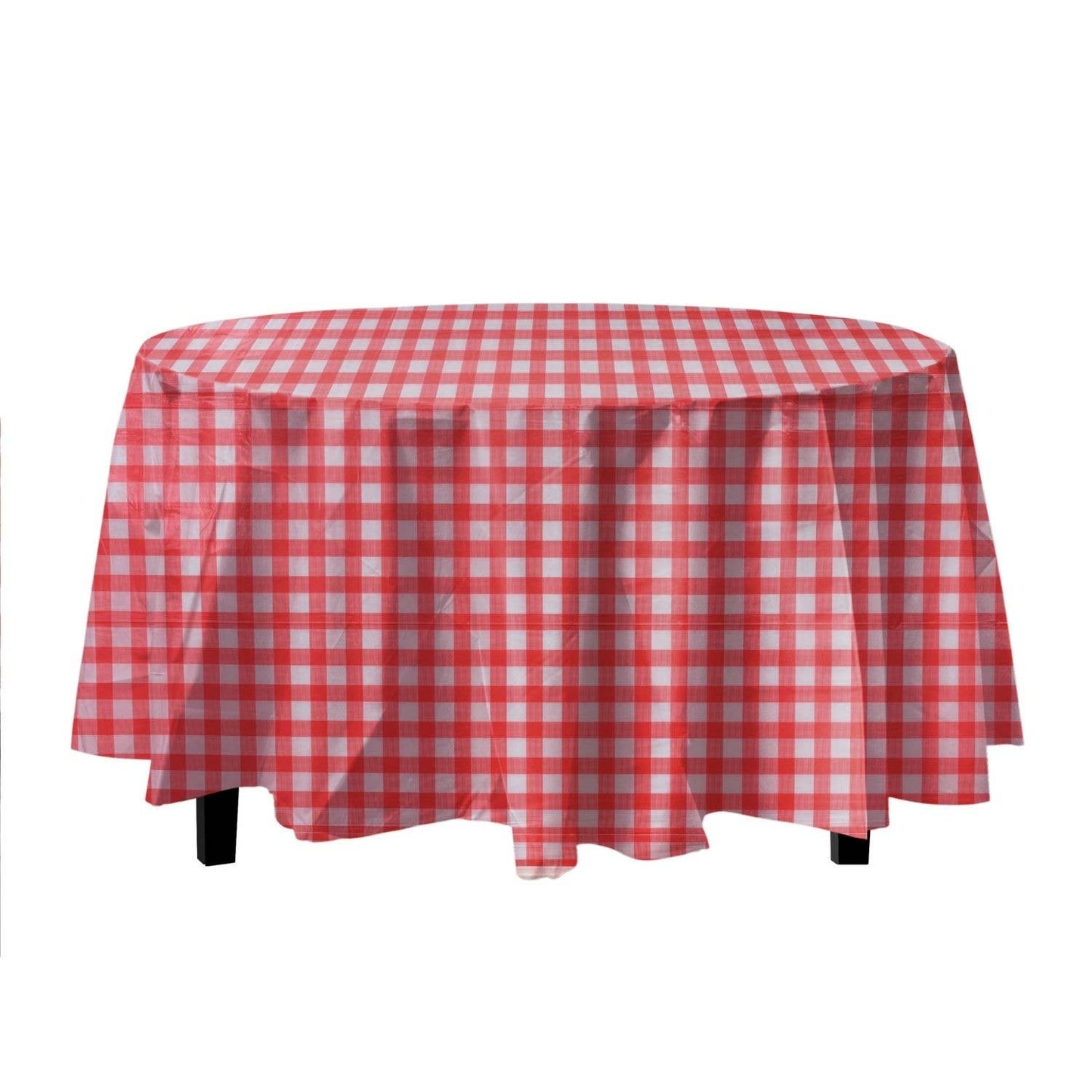 84 In. Round Red Gingham Plastic Table Cover Disposable