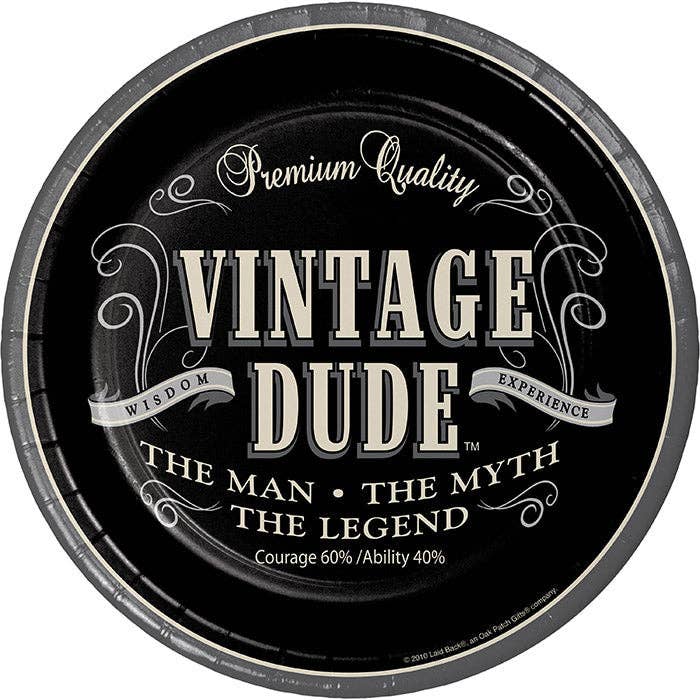 Vintage Dude Paper Dessert Plates, 8/Pkg