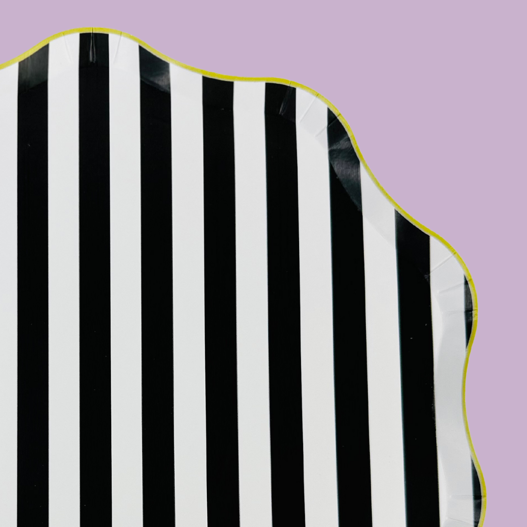 Black & White Halloween Scalloped Striped Plate