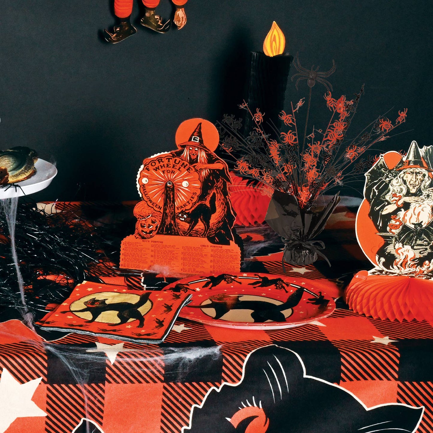 Spider Gleam 'N Spray 15" Centerpiece, Black and Orange