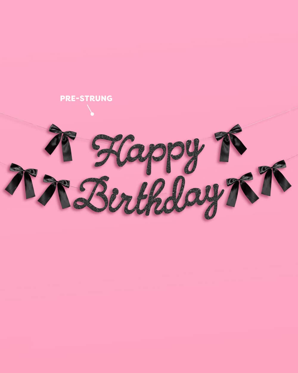 Happy Birthday Black Bow Banner