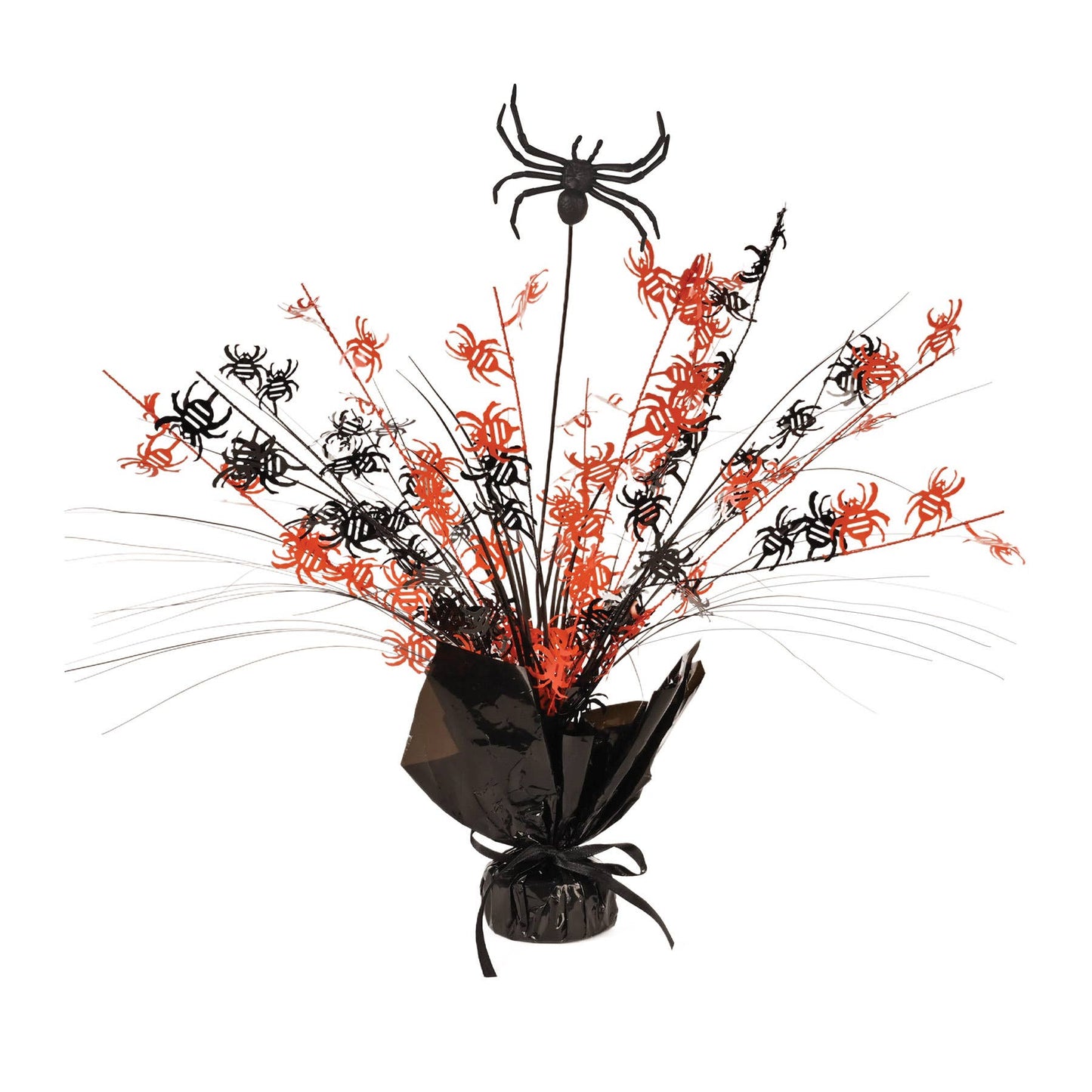 Spider Gleam 'N Spray 15" Centerpiece, Black and Orange