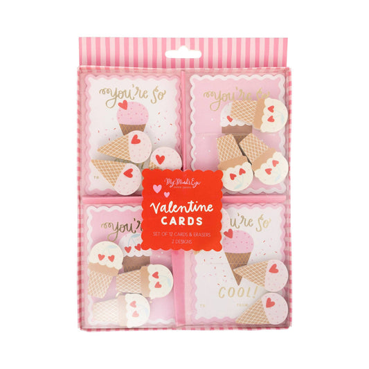 PLKC155 - Ice Cream Valentine's Cards and Eraser Set (12 each)