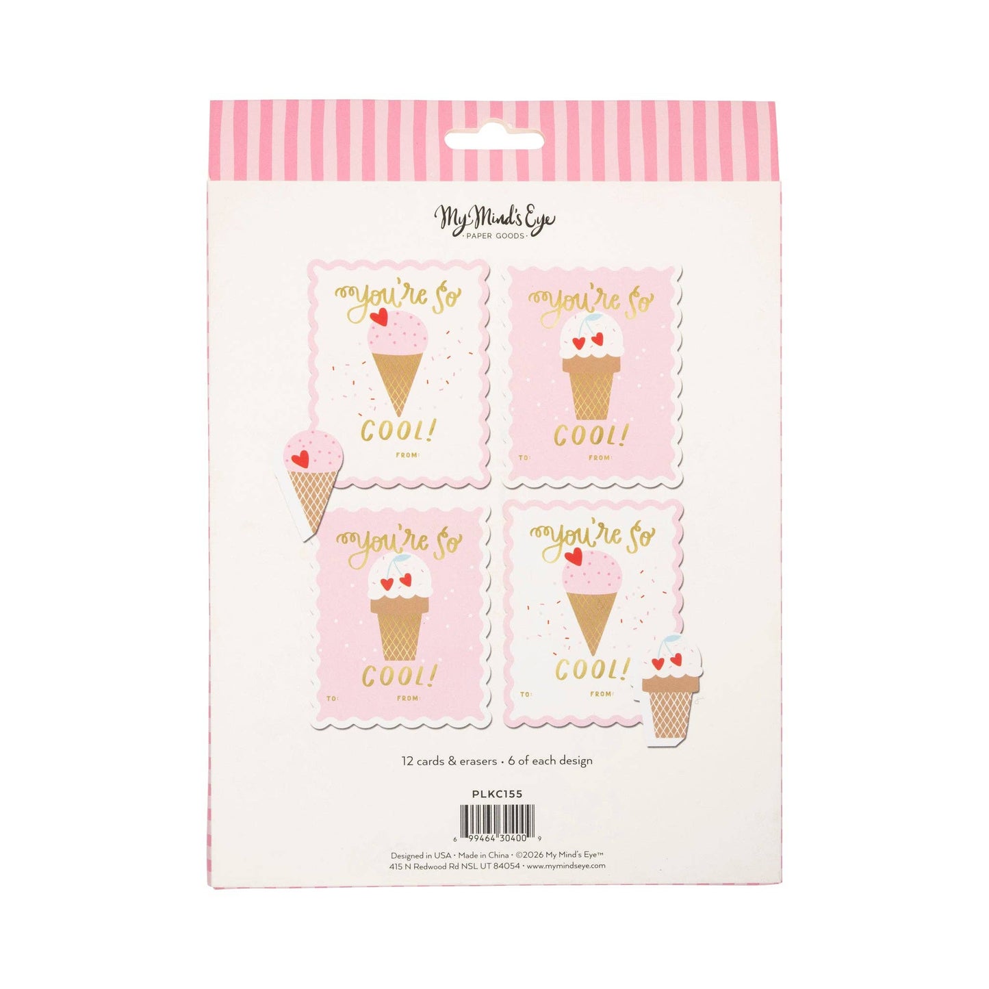 PLKC155 - Ice Cream Valentine's Cards and Eraser Set (12 each)