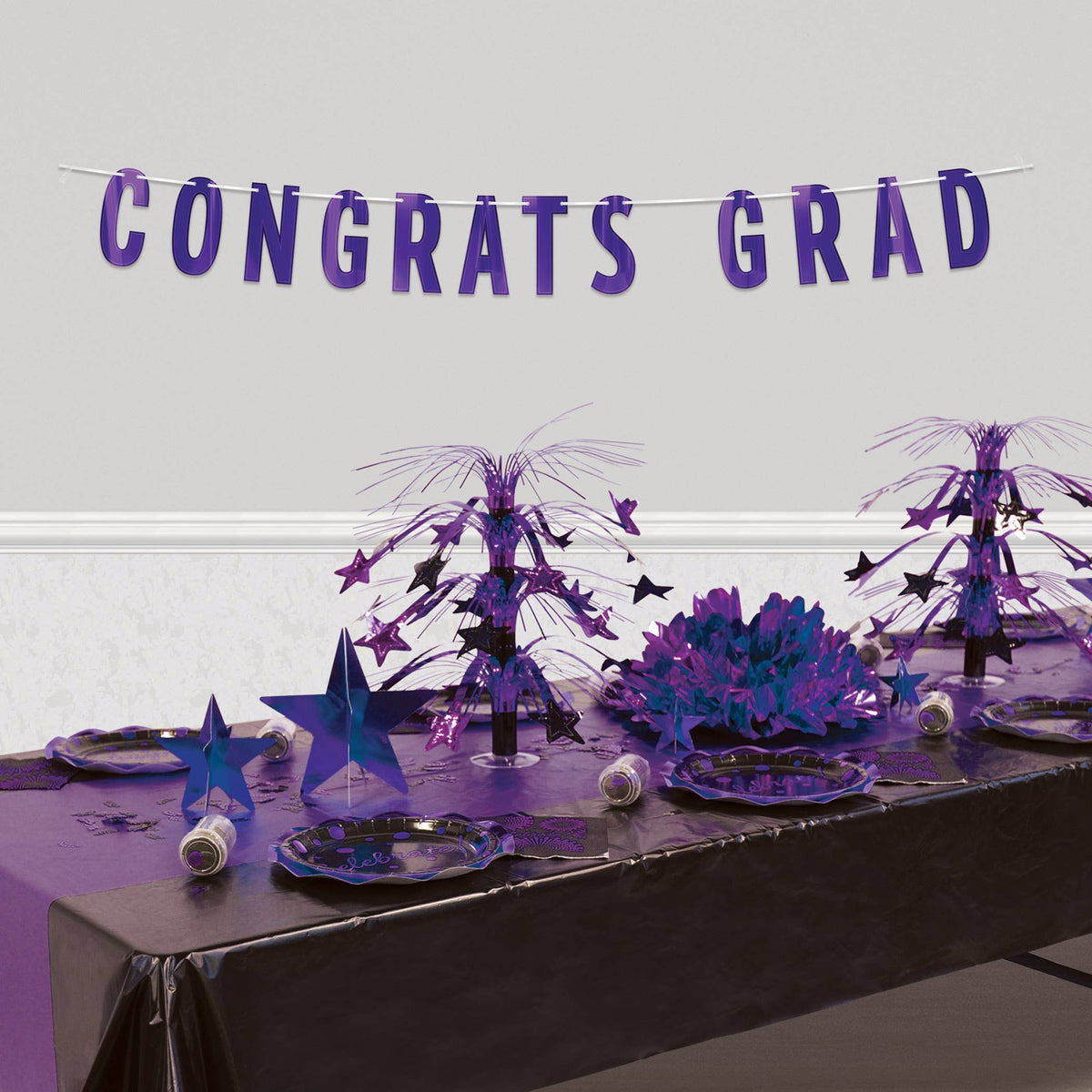 Purple Foil "Congrats Grad" Streamer, 6¾" x 5'
