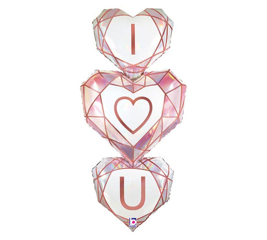 38"PKG OPAL LOVE YOU GEM HOLOGRAPHIC BALLOON