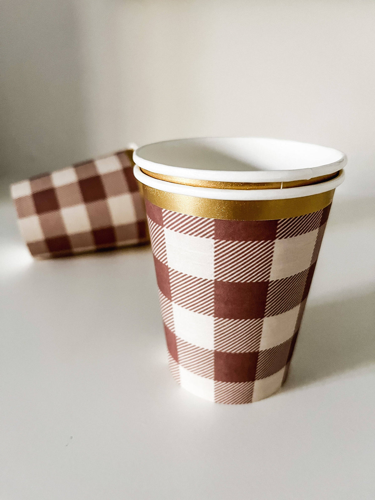 Fall Plaid Cups with Gold Rim