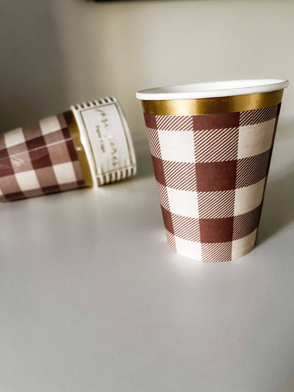 Fall Plaid Cups with Gold Rim