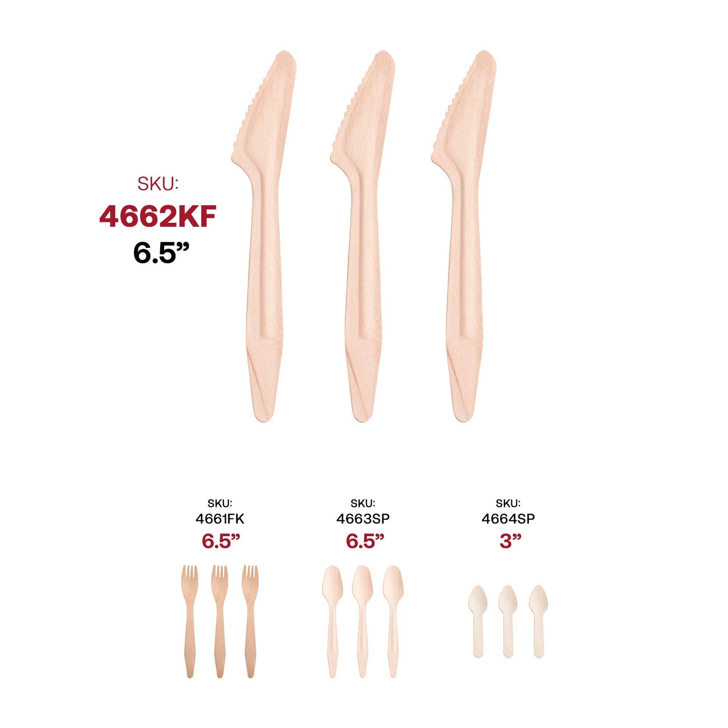 Natural Birch Eco-Friendly Disposable Dinner Knives - 25 pcs