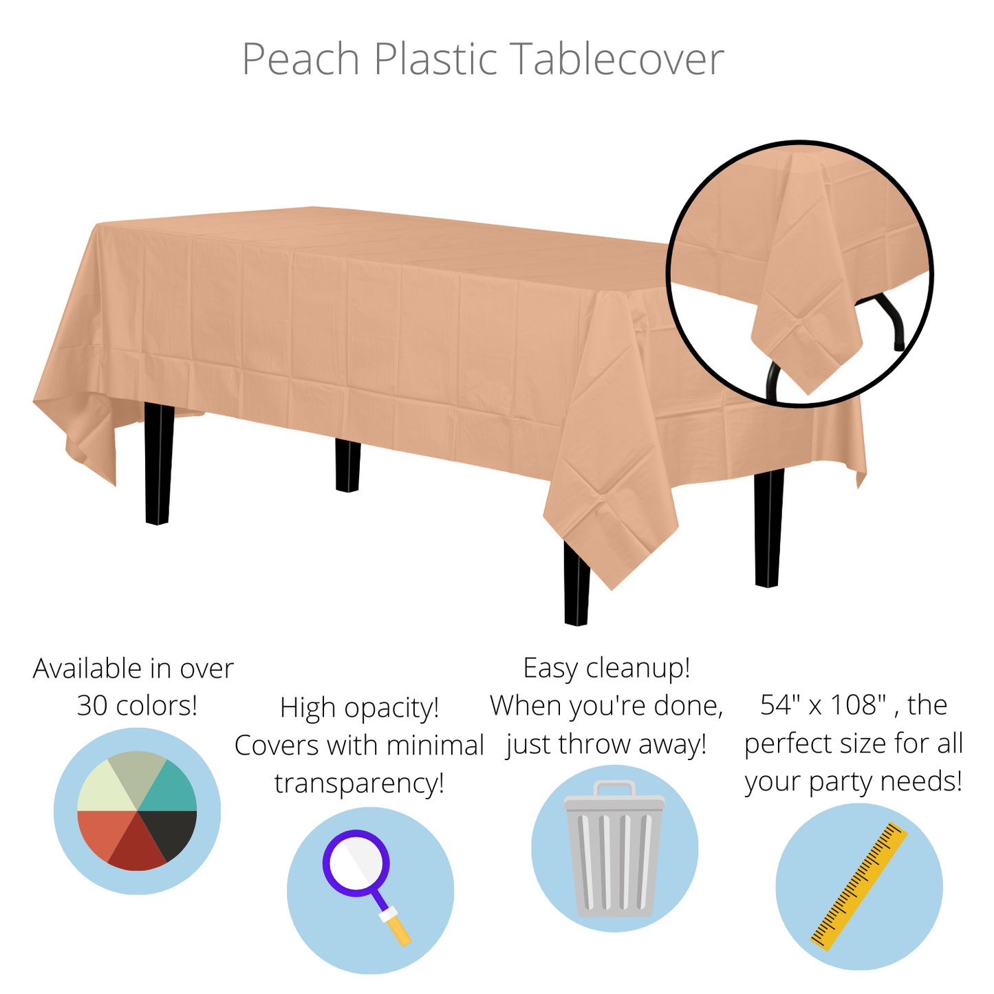 Peach Disposable Plastic Tablecloth - 54 in. x 108 in.