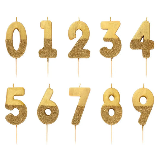 Gold Glitter Birthday Number Candles | 0-9 | Single |