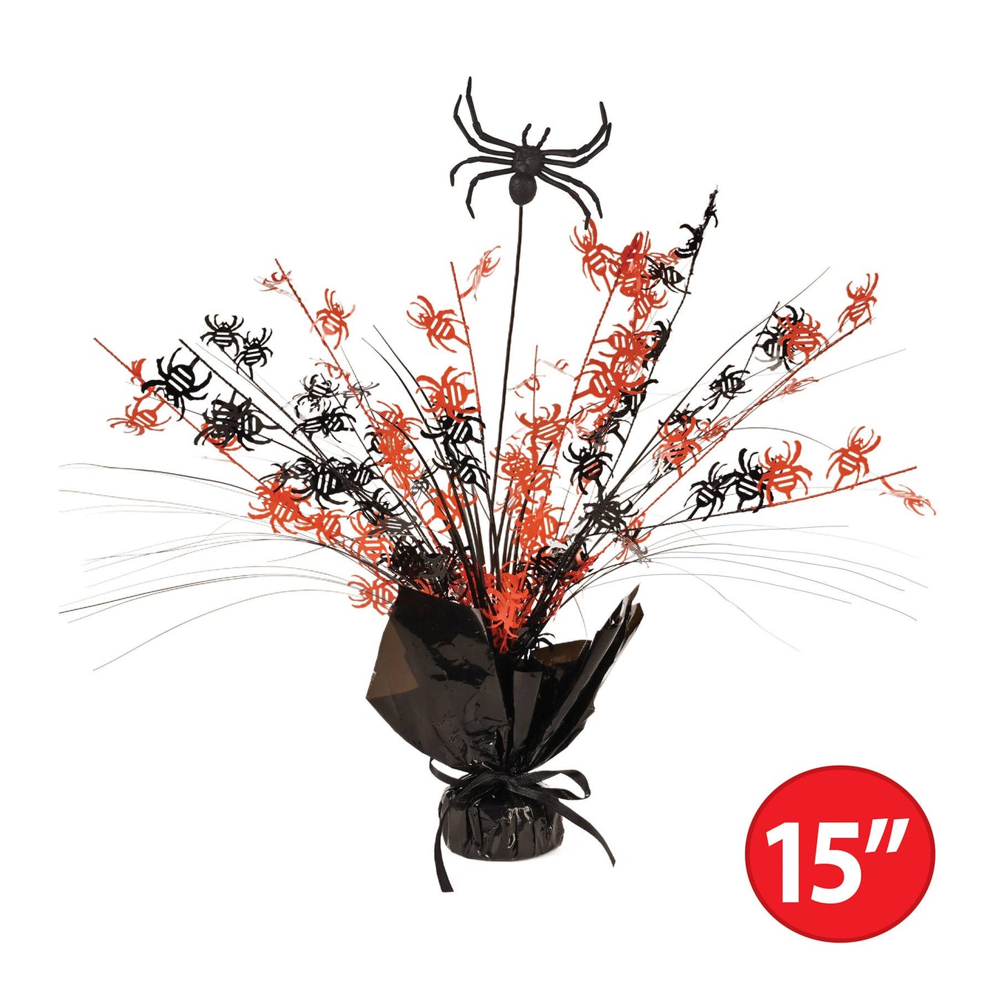 Spider Gleam 'N Spray 15" Centerpiece, Black and Orange