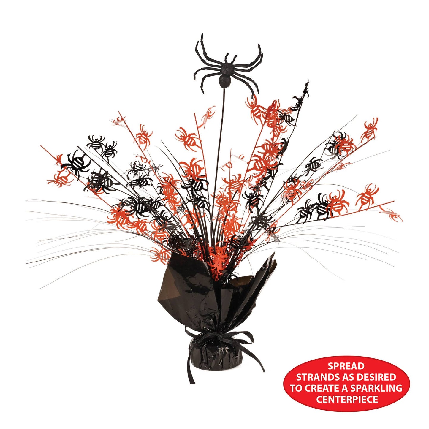 Spider Gleam 'N Spray 15" Centerpiece, Black and Orange