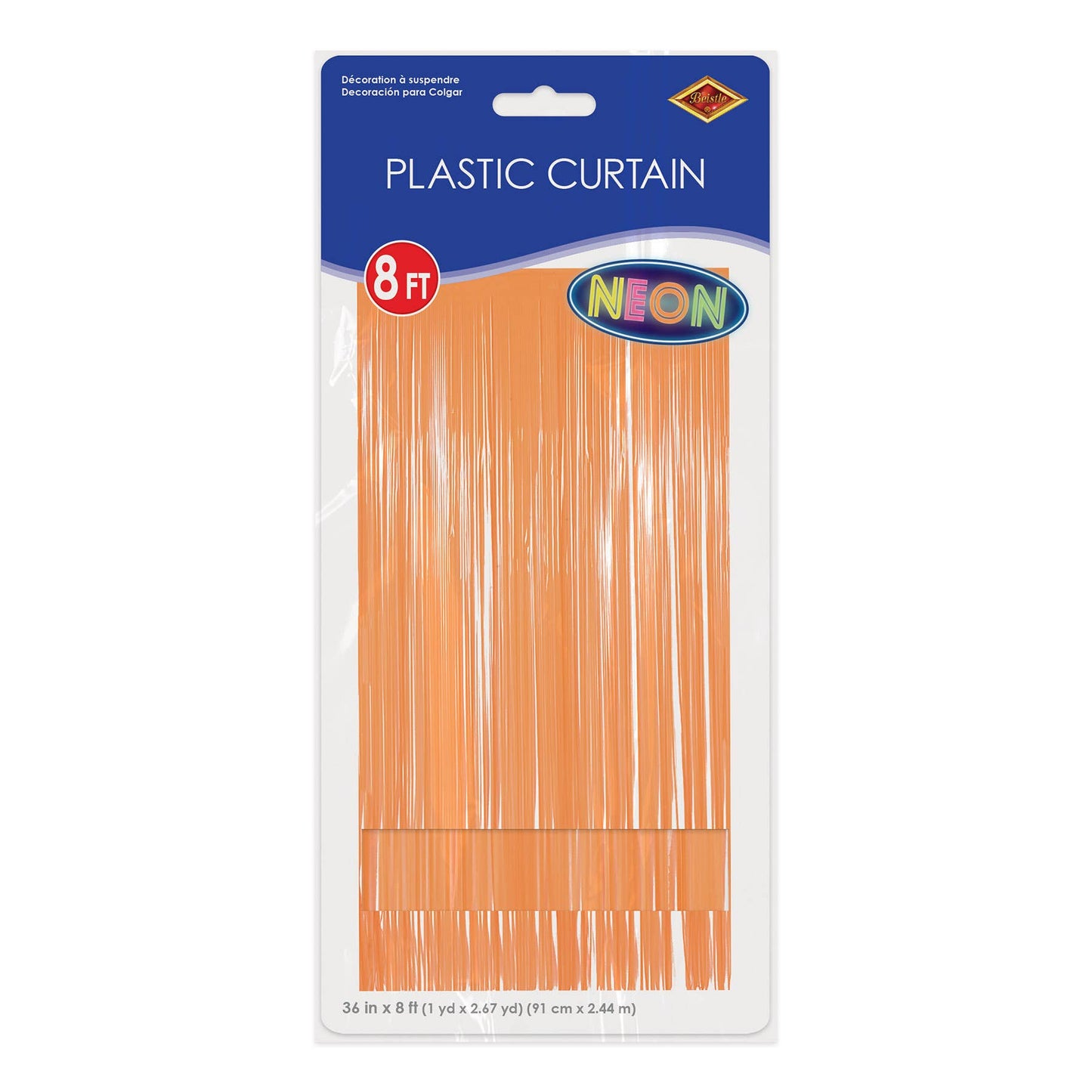 1-Ply Plastic Fringe Neon Orange Curtain, 8' x 3'