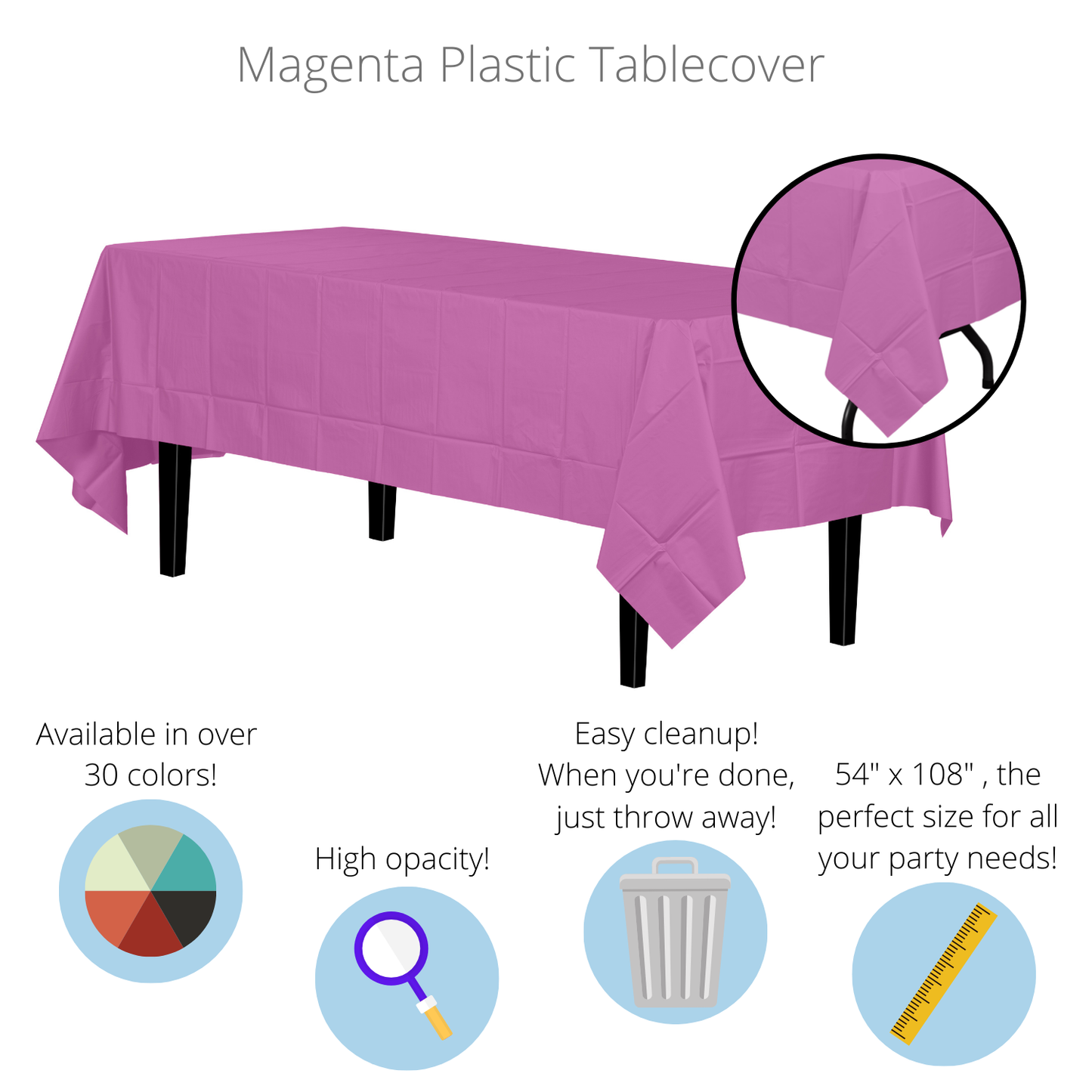 Magenta Disposable Plastic Tablecloth - 54 in. x 108 in.